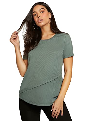 Verdusa Women's Nursing Tee Top Maternity Breastfeeding Short Sleeve T Shirt Army Green S #TOP25
