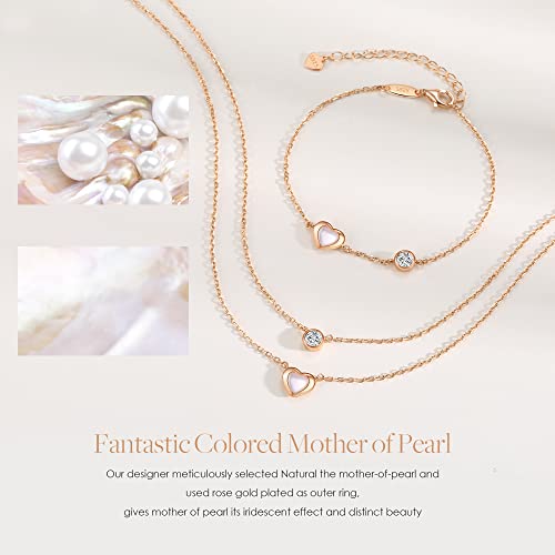 Cde Dainty Rose Gold Necklace For Women 925 Sterling Silver Layered Choker Necklace With Cubic Zirconia Mother-Of-Pearl Heart Pendant Necklaces Christmas Birthday Jewelry Gift For Women Girls #TOP4