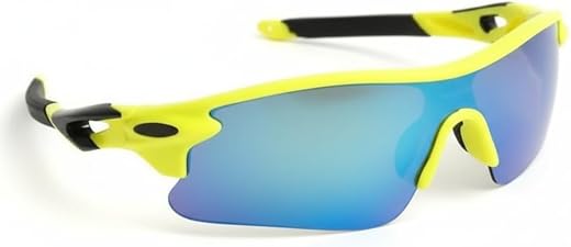 Sports Sunglasses with Blue Mirror Lens, Neon Yellow Frame, UV Protection, Lightweight Design for Running, Cycling