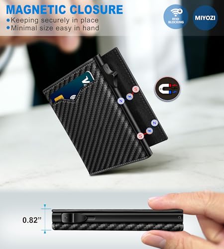 Image of miyozi Wallet for Men,with Cash Pocket 2 ID Window 9-13 Cards,Metal Case Smart Slim Pop Up Credit Card Holder Flip with Magnetic Closure RFID Blocking Trifold wallet with Gift Box