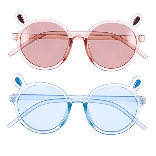 Holibanna 2pcs Kids Bear Sunglasses Bulk Pack Boys Girls Round Frame Blue Light Blocking Child Sun Glasses Beach Photo Prop Travel Wear