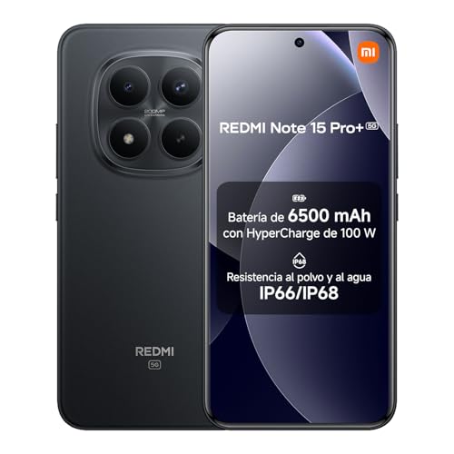 XIAOMI REDMI Note 15 Pro+ 5G - Smartphone de 12+512GB, Pantalla AMOLED 6,83' 1.5K AMOLED, Snapdragon 7s Gen 4, cámara de 200 MP, Hypercharge 100W, Cargador no Incluido, Negro (Versión ES)