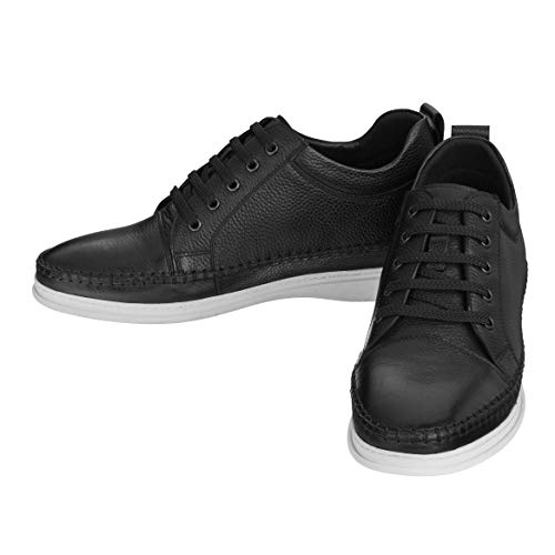 Image of CALTO Men's Invisible Height Increasing Elevator Shoes - Black Leather Lace-up Casual Fashion Sneakers - 3 Inches Taller - S4311 - Size 9 D(M) US