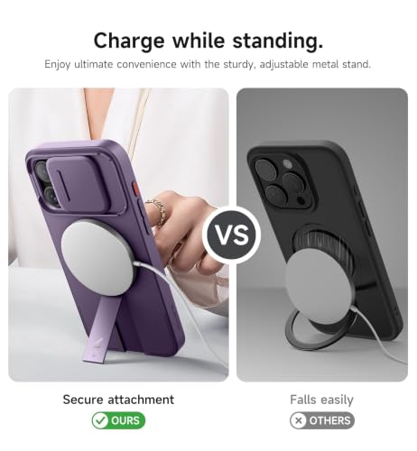 Image of SURITCH for iPhone 15 Pro Max Case with Magnetic Camera Slide Cover and Adjustable Kickstand, Compatible with MagSafe, Shockproof Bumper Case Slim Protective Cover 6.7 Inch, Dark Purple