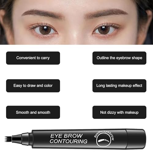 Image of 4 Point Eyebrow Pencil Black,Waterproof Microblading Eyebrow Pencil with a Micro-Fork Tip Applicator Creates 05# Black Fine Sketch Liquid Eye Brow Tattoo Tint Pen (Pack of 1 Pcs.) HN 70