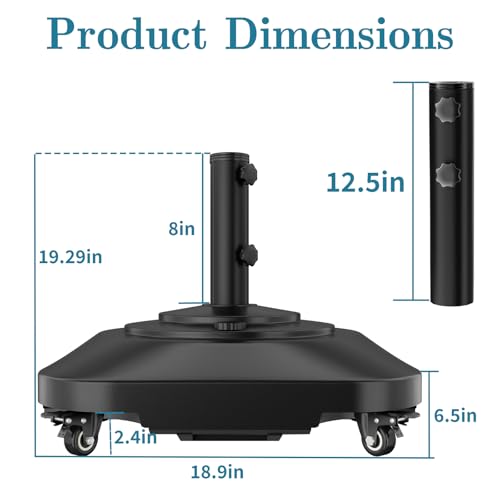AOSTD Umbrella Base,Heavy Duty Umbrella Stand with 5 Wheels, Max 135lb Fillable Umbrella Holder Wind-Resistant, Mobile Square Market Stand for Outdoor, Deck, Poolside, Lawn (19)