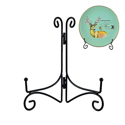 HOPEME 10 Inch Plate Stand for Display, Tabletop Metal Easel, Black Iron Stand Photo Holder for Wedding Place Card, Decorative Plates, Picture Frame, Artwork and Album Card (1 Pack)