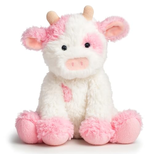Image of Hopearl Adorable Plush Cow Toy Floppy Dairy Cattle Soft Stuffed Animal Cute Birthday Gifts for Boys Girls Kids Toddlers, Pink, 9''