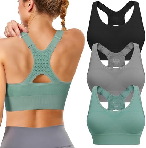 Adjustable Sports Bras for Women: 3 Pack High Support Padded Race...