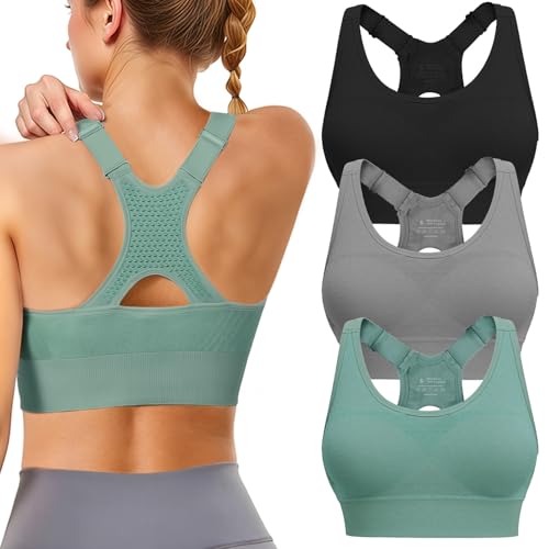 Sports Bras for Women High Support: Adjustable Strap 3 Pack High Impact Plus Size Supportive Padded...