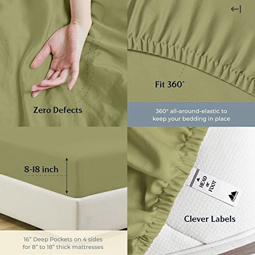 500 Thread Count 100% Cotton Sheet Sage Green King Sheets Set, 4-Piece Long-Staple Combed Pure Cotton Best Sheets For Bed, Breathable, Soft & Silky Sateen Weave Fits Mattress Upto 16'' Deep Pocket #TOP5