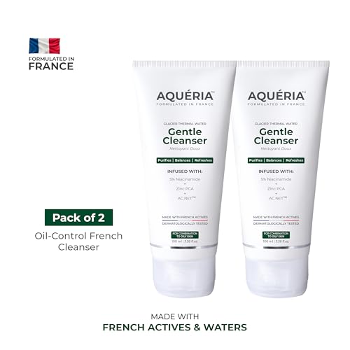 Image of Aqueria Oil Control French Face Wash with 5% Niacinamide | Deep Cleansing, Non-Drying, Non-Stripping Cleanser for Oily, combination & Acne Prone Skin | BHA, Zinc PCA & Multi Actives | Gentle, Non-Irritating, pH Balanced | Fades Acne & Marks, Reduces Blackheads & Excess Oil | Dermatologist Validated, Fragrance Free, Gentle Foaming Formula | Pack of 2 (200ml)