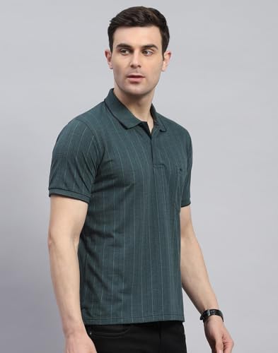 Image of Monte Carlo Mens Striped Polo Collar Half Sleeve Cotton Blend Casual T-Shirt (224064179)