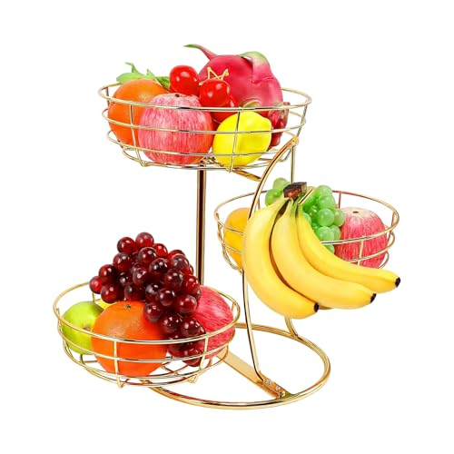 Hnsphui de encimera - 3 niveles inoxidable con colgador para plátanos,Cesta de frutas para encimera de cocina - para Despensa Hogar Cocina Almacenar Patatas Cebollas Pan Aperitivos
