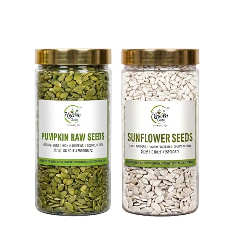 Image of Heaven Gate Pumpkin Seed - 400g and Sunflower Edible Seeds - 400g Combo | Rich in Protein & Fiber | Raw Seeds for Eating | Healthy Snacks | Dried Surajmukhi & Kaddu Ke Beej