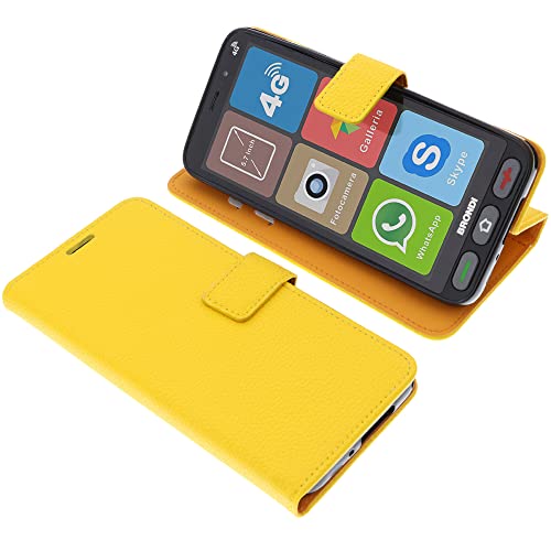 foto-kontor Custodia a Libro Compatibile con Brondi Amico Smartphone S Nero Cover di Colore Giallo