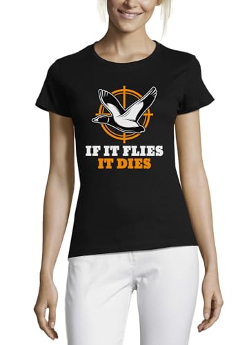 T-shirt duck hunting femme noir coton col rond vêtement chasse
