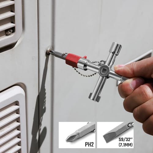 Image of DURATECH 4 Way Sillcock Key with Bit, 1-Pack, for Valve, Faucet, Spigots | Zinc Alloy, Chrome Coated, Corrosion Resistance, Bead Chain, Bit Design, Turn Screws, Compact and Portable
