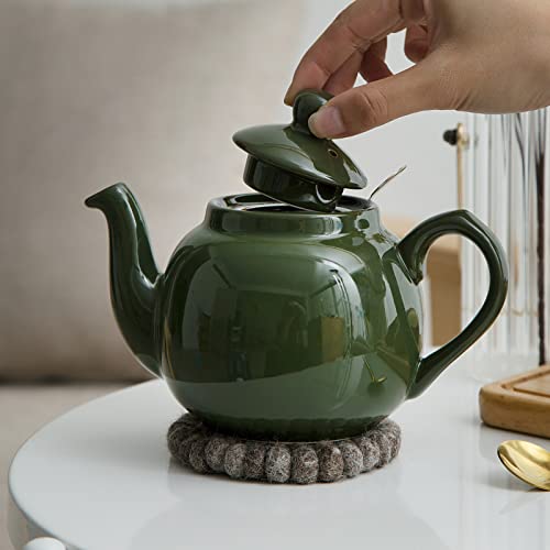 London Pottery Farmhouse Small Teapot with Infuser, Ceramic, Green, 2 Cup (600 ml)