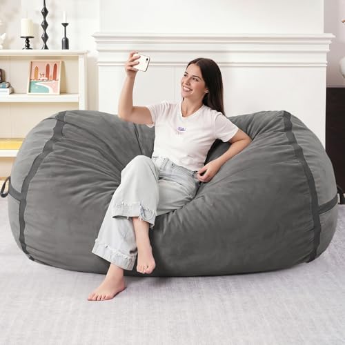 Image of 5FT Bean Bag Chair 5'Giant Bean Bag Chairs with Adults, Large Beanbag Chair | Bean bag Lounger with Machine Washable Cover Dutch Velvet Fabric, Comfy Chairs for Living Room, Bedroom, Dorm, Darkgrey