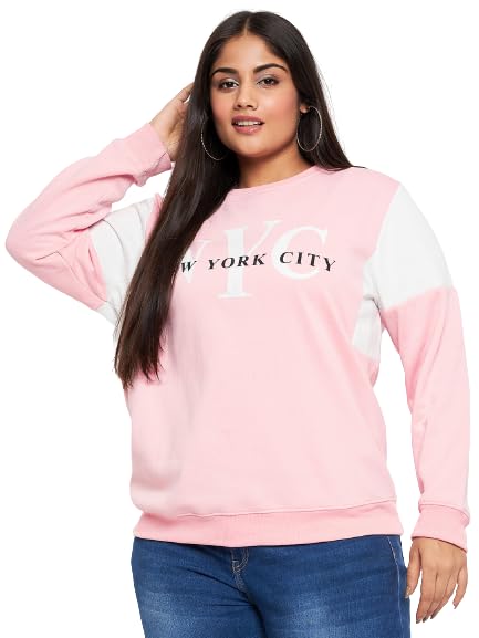 austivo Women's Pink Fleece Printed Plus Size High Neck Regular Fit Sweatshirt(6270A_3XL)-picture-52