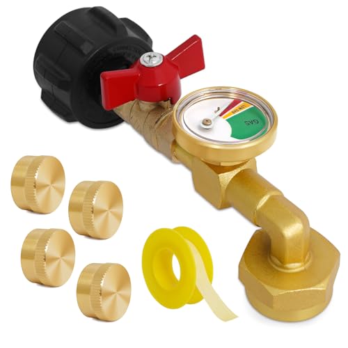 optheey Propane Refill Adapter for 1 LB. Tanks Propane Adapter 20lb to 1lb Converter with Gauge Valve Propane Refill Elbow Adapter for BBQ Grill Stove Camping Include 4 Bottle Caps