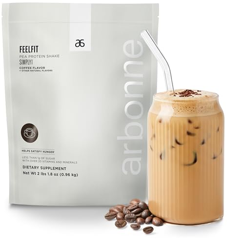 Arbonne FeelFit Pea Protein Powder – Coffee Flavored Vegan Protein Powder – Plant-Based Nutrition Supplement for Smoothies, Shakes & Post-Workout Recovery Support – 30 Servings