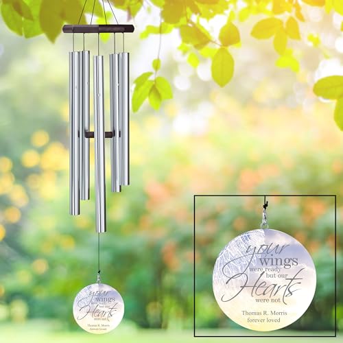 Let's Make Memories Personalized Wind Chime - Memorial - in Memory - Sympathy - Condolences - Remembrance - 30”H - Memorial Wings Design