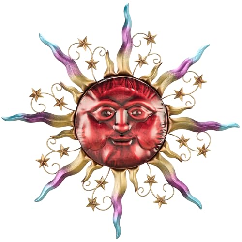 TERESA'S COLLECTIONS Outdoor Sun Metal Wall Art for Outdoor Decor,25"