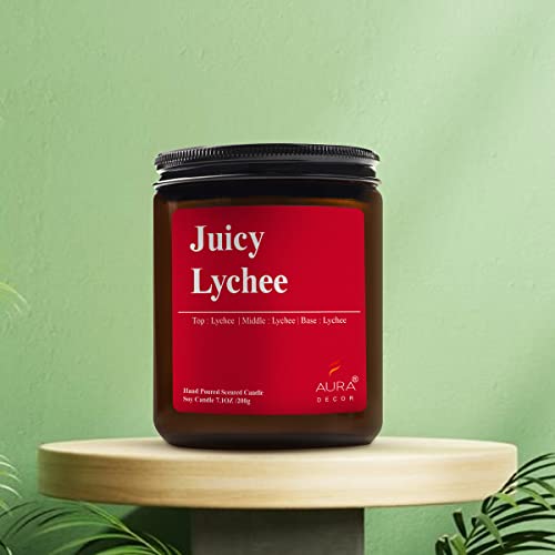 Image of AuraDecor Scented Jar Candle | Handpoured Soy Wax Candle with Long Lasting Burn Time | Premium Amber Jar Aromatherapy Candle | Ideal Gift for Home & Decor (Extra Large, Juicy Lychee)