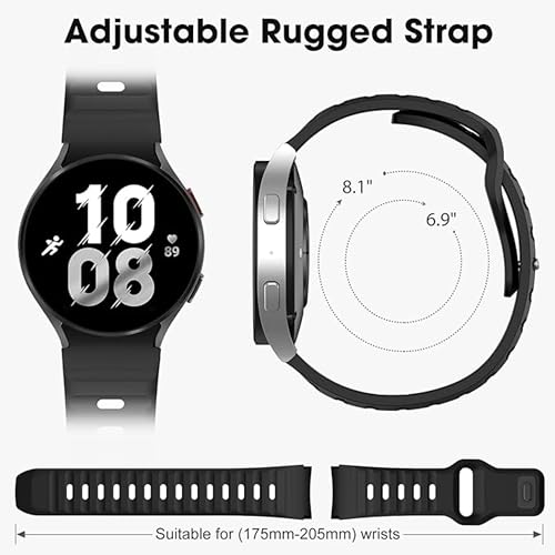 NESLIN Compatible with Samsung Galaxy Watch 6 5 4 Band 40mm 44mm/Galaxy Watch 6 Classic Bands 47mm 43mm/Watch 5 Pro 45mm/Watch 4 Classic 42mm 46mm, Rugged No Gap Bands Soft Silicone Strap (Black)
