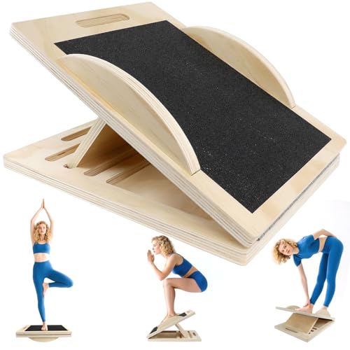 Wooden Balance Board and Incline Board, Adjustable Inclination Board and Calf Stretcher, Balance Trainer with Non-Slip Sandpaper, Wedge Balance Leg Trainer for Stretching Exercises, Gym Wooden Balance Board and Incline Board, Adjustable Inclination Board and Calf Stretcher, Balance Trainer with Non-Slip Sandpaper, Wedge Balance Leg Trainer for Stretching Exercises, Gym
