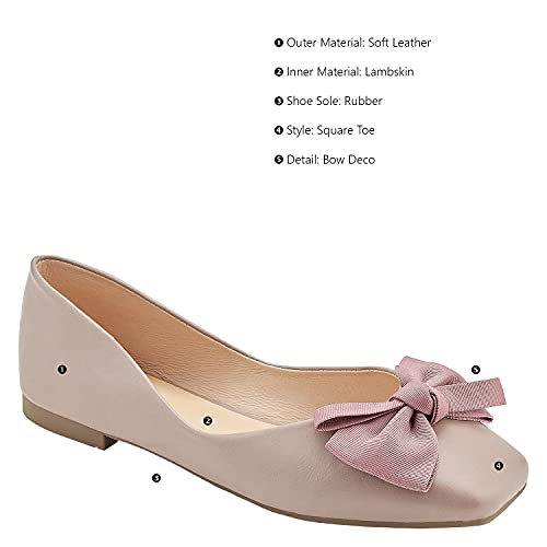 C.Paravano Women's Flats | Square Toe Shoes for Women | Pink Flat Shoes | Women Soft Leather Bowknot Dressy Flat | Slip On Ballet Flats for Work Office & Wedding Party (Size 6.5,Pink)4