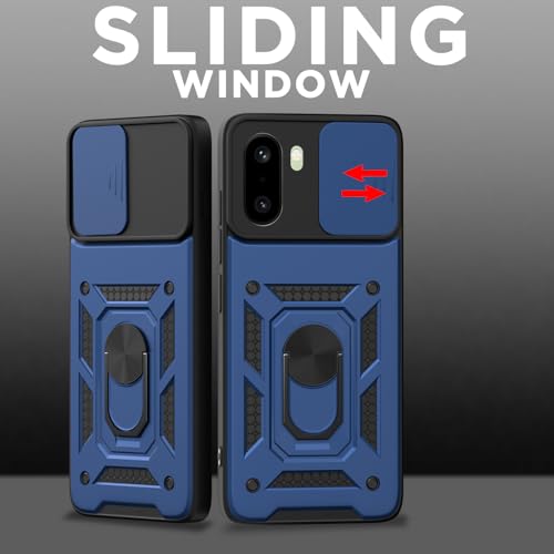 Image of Pikkme Back Cover for OnePlus 15R 5G | 360 Protection Case | Sliding Camera Shield Cover & Ring Holder Stand D10 Tough Armor Bumper Case (Blue)