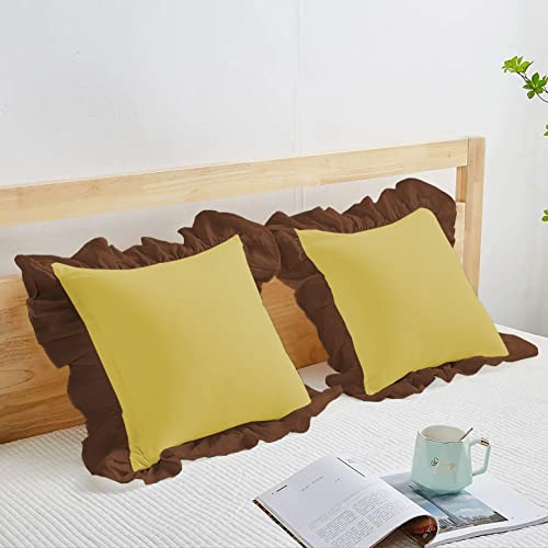 Image of YRM Bedding's Ruffle Beautiful Cushion Cover | Super Soft Elegant Premium Microfiber Frill Cushion Cover Set of 2 (20 inchx20 inch Inches) (Gold /Chocolate Brown)