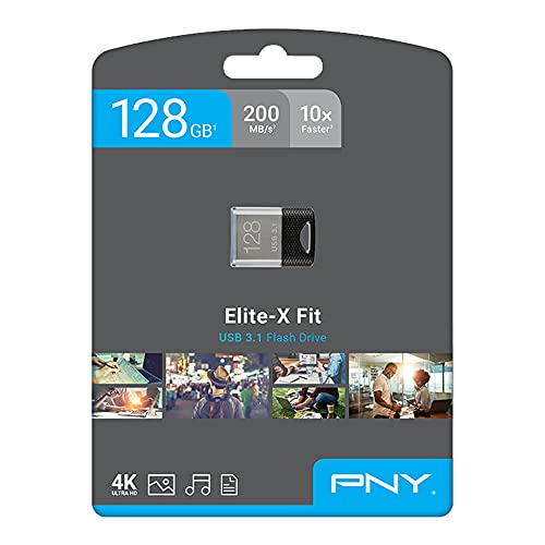 PNY Elite-x Fit 32 GB USB 3.0 Flash Drive – Velocidad de Lectura de hasta 200 MB/seg (p-fdi32gelxfit-ge) 128 GB