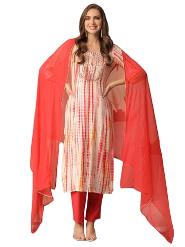 Image of GoSriKi Women's Rayon Blend Straight Printed Kurta with Pant & Dupatta