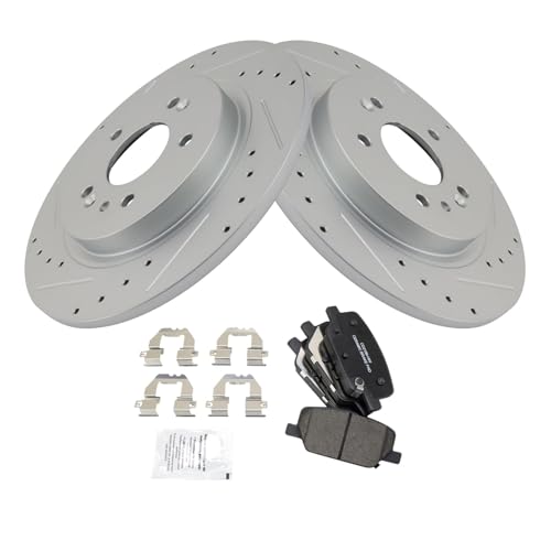 Image of TRQ Performance Rear Brake Pad and Rotor Kit Ceramic G-Coated Compatible with 2019-2024 Hyundai Palisade 2019-2020 Santa Fe 2020-2024 Kia Telluride