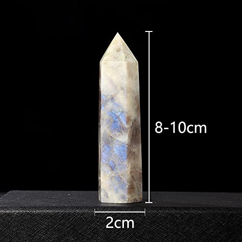 Varita de piedra lunar azul oscuro de 8-10 cm con punta de cristal hexagonal 6