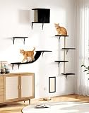 COZIWOW 5-Piece Cat Tree Set with Wall Mounted Cat Shelves, Cat Scratching Post & Cat Wall Furniture, Multi-Functional Indoor Cat Jungle Gym, Essential for Cat Room, Suitable for Large Cats (Black)