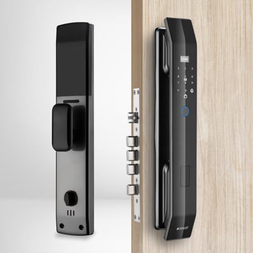 Image of Denler Smart Lock | Digital Door Lock 3D Face Recognition | On Demand Video Intercom & On Demand Wi-Fi Remote Unlock Using App, Fingerprint, RFID Card, PIN, Key CNC Made (Black F1)