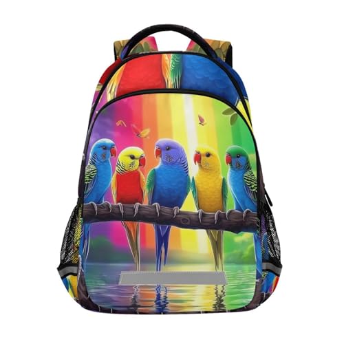 Rainbow Parakeets Backpack for Boys Girls Kids Elementary Bookbag School Bag Students Daypack Travel Rucksack