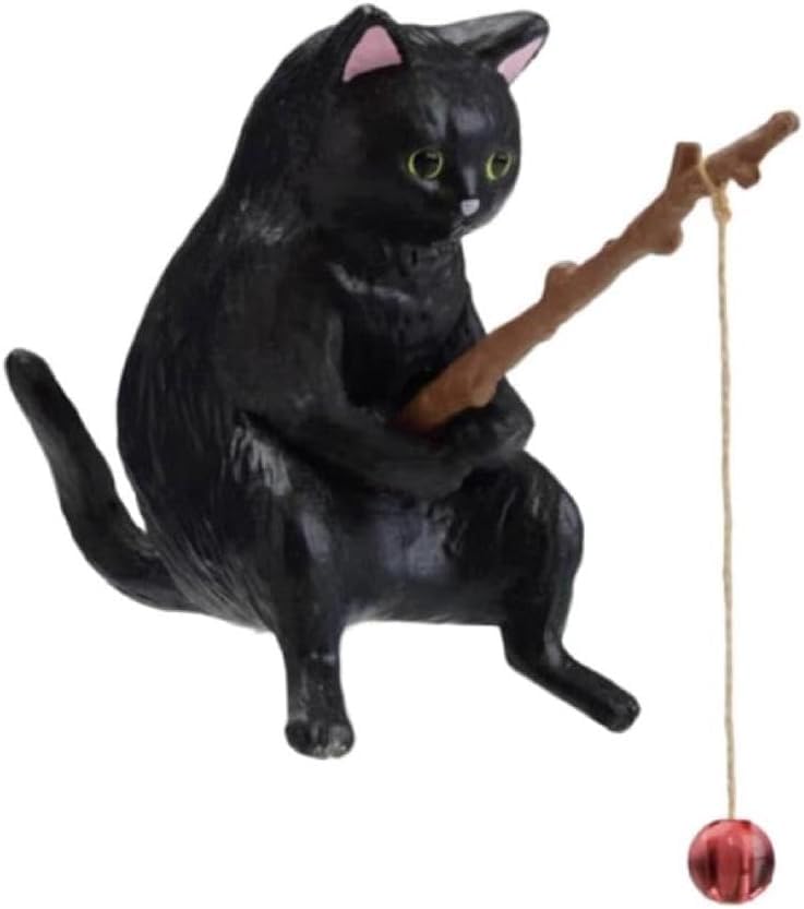 Image of BWESOO Black Fish Tank Landscaping Cartoon Fishing Cat Ornaments Aquarium Accessories Household Supplies Home Office Decorations Fishing Cat Figurine Ornaments Aquarium Decor