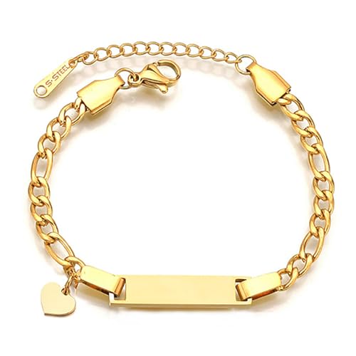 JewelryWe Pulsera con nombre para niños personalizada: con colgante Corana/estrella/corazón/mariposa de acero inoxidable color dorado/plata