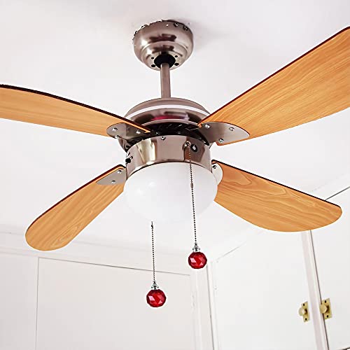 Image of uxcell Ceiling Fan Pull Chain, 20 Inch Nickel Finish Chain Ornament Extension, 30mm Red Crystal Ball Pendant