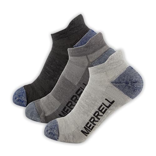Image of Merrell Unisex 3-pack Trekker Outdoor Low Cut Socks, Wool Blend Moisture Wicking Hiking Socks