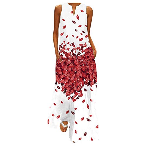 CapsA Women's Sundress Print Sleeveless V Neck Tank Dress Summer Maxi Long Dress with Pockets Beach Boho Sundress Party Dress