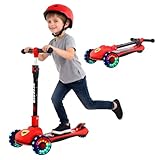 Kinderroller mit höhenverstellbarem Lenker, Lean-to-Steer Lenkung & Faltmechanismus | 3-rädriger Tretroller für Jungen und Mädchen von 3-12 Jahren (Rot)