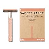 Rose Gold Safety Razor, Single Blade Razors for Women, Reusable Metal 1 Blade Razors Women, with 10 Double Edge Safety Razor Blades, Eco-friendly, Smooth and Close Shaving, Plastic Free