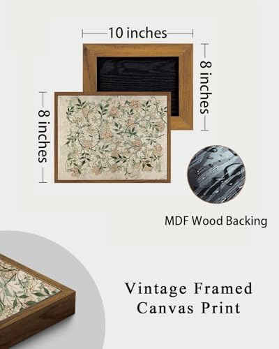 Image of KISSFOX Vintage Framed Wall Art Decor William Morris Botanical Pictures Wall Decor Rustic Boho Flower Canvas Art Prints Natural Farmhouse Mandala Paintings Artwork For Bedroom Living Room